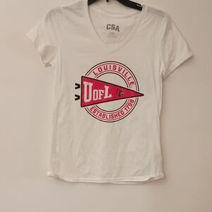 CSA Women's University Of Louisville White V-Neck Tee with Red Graphic